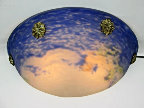 Vintage Glass Quarter Globe Wall Scone Lamp Elegant Blue on White ?Movie Theater Cover