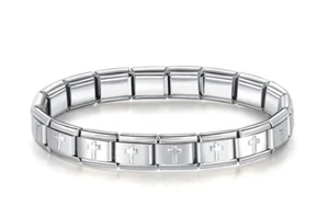 ITALIAN CHARM LINK SHINY CROSS CHARM STARTER BRACELET fits all Italian charms - Picture 1 of 5