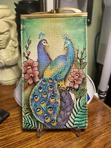 Anushka Large Leather Eye Glasses Case Peacock Sunglasses Hand Painted - Picture 1 of 2