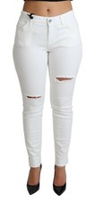 DOLCE & GABBANA Jeans Cotton Stretch White Tattered Skinny IT46/US12/XL RRP $700