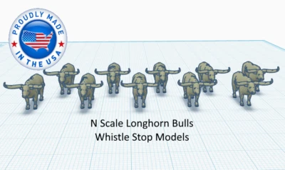 N Scale set of 10 Longhorn Bulls - Image 1 of 2