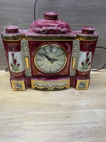Lanshire Mantle Clock Model SP-3 Ceramic Self Starting Purple Vtg - Working Cover