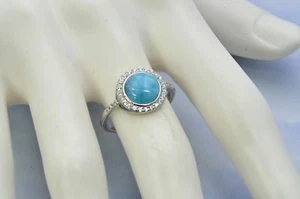Larimar White Sapphire Accent Ring .925 Sterling Silver - Picture 1 of 3