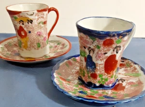 Taza de té y platillo de porcelana pintados a mano para niñas de geisha oriental japonesa en jardín - Imagen 1 de 10