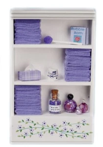 Dolls House Shelf Unit Lilac Towels & Accessories Miniature Bathroom Furniture - Picture 1 of 8