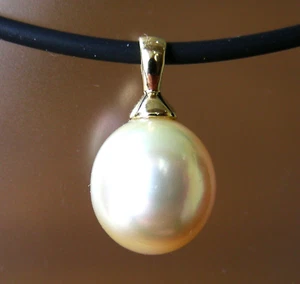 AUST 13.6mm! GOLD SOUTH SEA PEARL 100% UNTREATED+18CT SOLID Y GOLD PENDANT+CERT - Picture 1 of 1