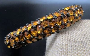 Kenneth J Lane KJL Faceted OVAL TOPAZ Crystal GUNMETAL Bangle Bracelet NIB - Picture 1 of 7