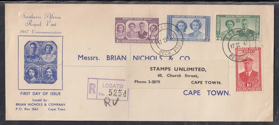 Bechuanaland Scott 143-6 FDC - 1947 Royal Visit T2 - Image 1 of 1