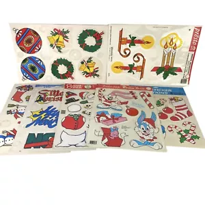 Vintage Vinyl Christmas Window Stickers Kling 7 Sheets Tiny Toon Snowman - Picture 1 of 8