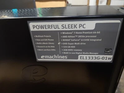 eMACHINES EL1333G AMD Athlon 2580e 2gbram Full desktop NO HDD Tested on WIN 10 - Image 1 of 4