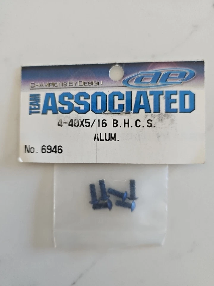 Team Associated #6946 FT Button Head Cap Screws Blue Aluminum 4-40×5/16 (6) NOS - Image 1 of 1