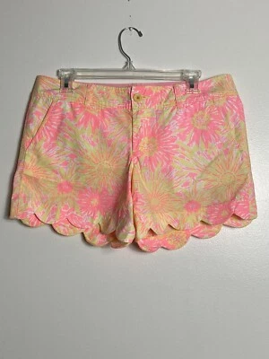 Lilly Pulitzer Pink Yellow Floral Buttercup Short Size 6 EUC Scalloped Hem - Image 1 of 4