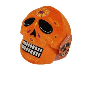 Calavera Esqueleto Día de Muertos Cabeza Peluche 7" Naranja Muñeca Halloween Juguete de Peluche - Imagen 1 de 9