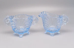 Juego de crema y azúcar de colección Cambridge Glass Caprice azul luz de luna patas abiertas - Imagen 1 de 10