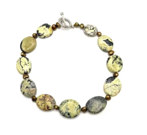 HSN Sterling Silver Serpentine & Freshwater Pearl Station Necklace. 18" - Picture 1 of 5