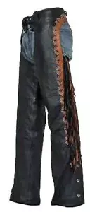 Unisex Leather Chaps with Studs Mesh Lining Black & Brown Fringe Lacing Zip Legs - Bild 1 von 1