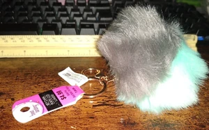 Charm Faux Fur Fluffy Pom pom Key Chain Ball Bag Car Pendant Keyring Grey/Aqua - Picture 1 of 2