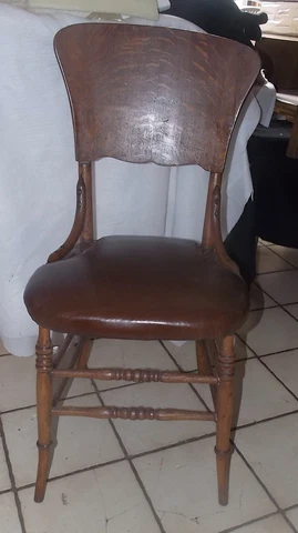Quartersawn Oak Desk Chair / Sidechair with brown leather  (SC122) Cover