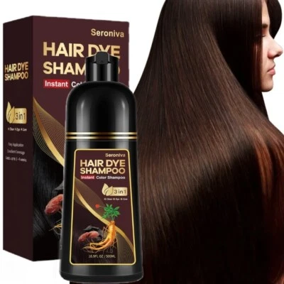 Dark Brown Hair Dye Shampoo for Dyeing Gray Hair,Shampoo Para Canas,500ml - Image 1 of 4