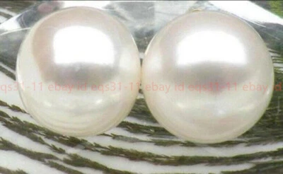 Huge 13-14mm Genuine Natural White South Sea Pearl Beads Stud Earrings  - Image 1 of 4