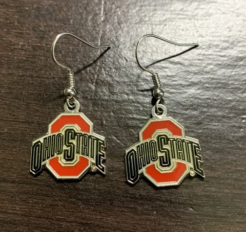 Ohio State Buckeyes OSU Football Logo NCAA Silver Charm Dangle Earrings Cover
