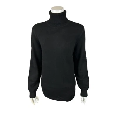 Joan Rivers 女式长袖不对称下摆高领上衣黑色大码 — 第 1/2 张图片