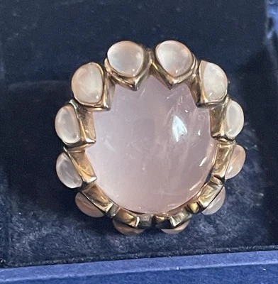 Gorgeous Chunky HN Rose Gold Tone Stainless Steel Rose Quartz  Ring Size 6 - Image 1 of 4