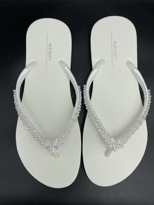 Свадебные белые шлепанцы морская звезда 2 ряда отделка свадебные пляжные шлепанцы W РАЗМЕР 5 - Изображение 1 из 4