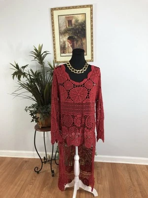 Cárdigan plumero tejido ganchillo cuello chal rojo Seventh Avenue XL Foto 1 de 4