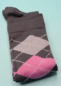 Knee High Argyle Socks pink gray Adult large L/XL - Picture 1 of 2