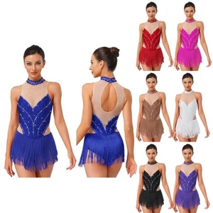 Body para mujer latino patinaje artístico tango leotardo espalda ojo de cerradura borla flecos - Imagen 1 de 93