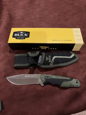 Cuchillo de hoja fija grande Buck 656 Pursuit mango negro y verde con funda caja EE. UU. Foto 1 de 3