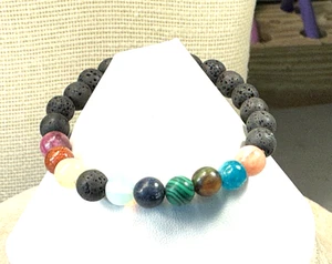 Fashion Bracelet Multi Gemstones Lava Rock Glass Beaded Stretch Lot 57A - Picture 1 of 3