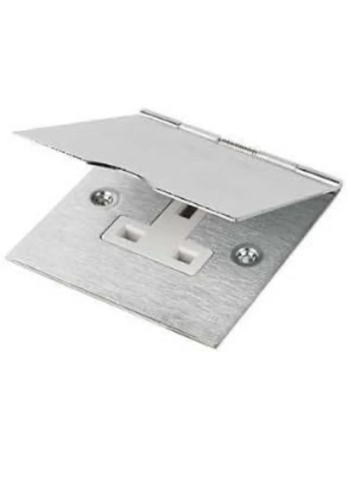 Pro Elec 1 Gang Single Floor Socket, Stainless Steel with White Inserts - Image 1 of 1