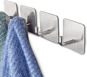 Adhesive Hooks Heavy Duty Stick on Wall Towel Door Waterproof Stainless Steel - Picture 1 of 8
