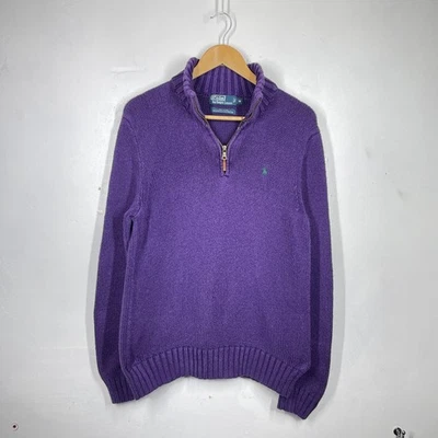 Polo Ralph Lauren 1/4 Zip Mens *S-M Purple Knit Jumper Pullover Sweater Vintage - Image 1 of 4