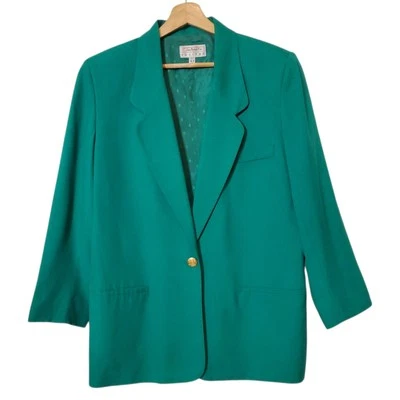 Vintage Talbots Green Blazer Size 14P Rayon Viscose Woven One Button Womens - Изображение 1 из 4