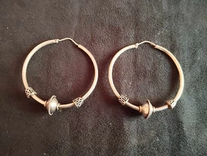 Antike Paar Ohrringe Creolen Ohr Piercing Anhänger Ab Frau IN Silber Handarbeit - Bild 1 von 4