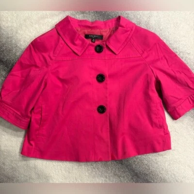 Nine West Pink Fuchsia Cropped Button Pleated Back Jacket Blazer  14 Large L - Image 1 of 4