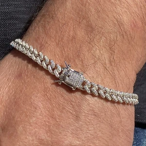 Men's Iced Miami Cuban Bracelet 925 Sterling Silver Flooded Out CZ 8.5" 6MM - Picture 1 of 12
