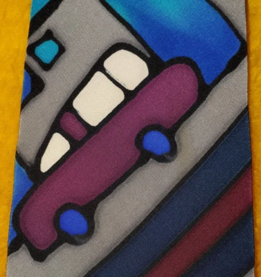 ROBERT DASKAL ~ PINTADO A MANO ~ CORBATA DE ARTE NOVEDOSA ~ COCHES ~ 57" Foto 1 de 3