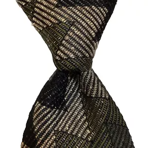 BURDI Chicago Men's Silk/Wool Necktie ITALY Designer CHEVRON Green/Blue/Tan EUC - Picture 1 of 3
