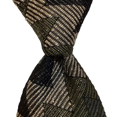 Gravata masculina de seda/lã BURDI Chicago designer ITÁLIA CHEVRON verde/azul/castanho em excelente estado usado - Imagem 1 de 3