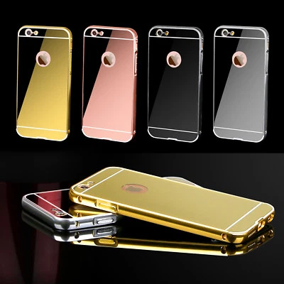 Funda de metal a prueba de golpes con espejo parachoques de aluminio de 2 piezas para iPhone 7 6 6s Plus Foto 1 de 4