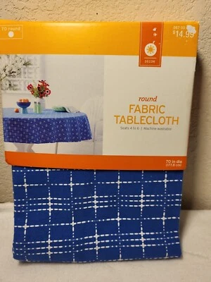 70" Round Decorator Tablecloth Striped Pattern Dobby Fabric Solid Color Selectio - Image 1 of 4