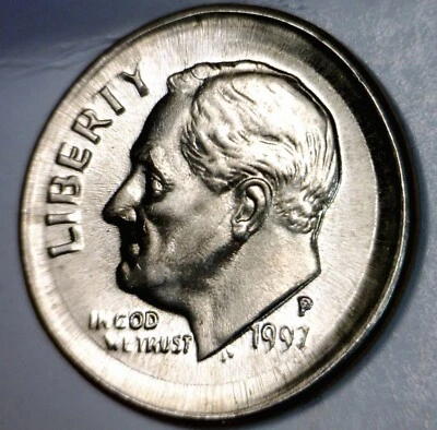1997 ERROR HUGE Broad Struck Roosevelt Dime CH BU Coin Brd Strike BIGGER THAN 1c - Image 1 of 2