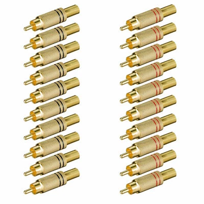 20x Cinchstecker Knickschutz Cinch RCA Ø 5,4 mm Kabel vergoldet rot und schwarz