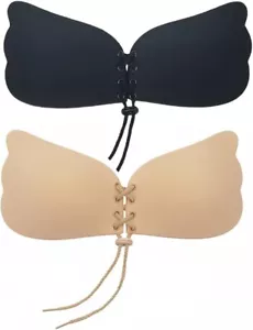 2er Pack Damen Silikon Stick On BH Selbstklebend Push Up Trägerlos Rückenfrei Nude - Bild 1 von 11