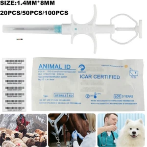 20-100pc Pet Animal 1.4*8mm Microchip Glass Tag ISO FDX-B Cat Dog Chip Implant - Picture 1 of 7