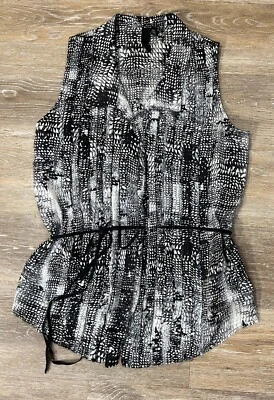 Blusa Edun Talla S 100% Seda Cinturón Monocromo Abstracto Estampado de Reptiles Sin Mangas Foto 1 de 4